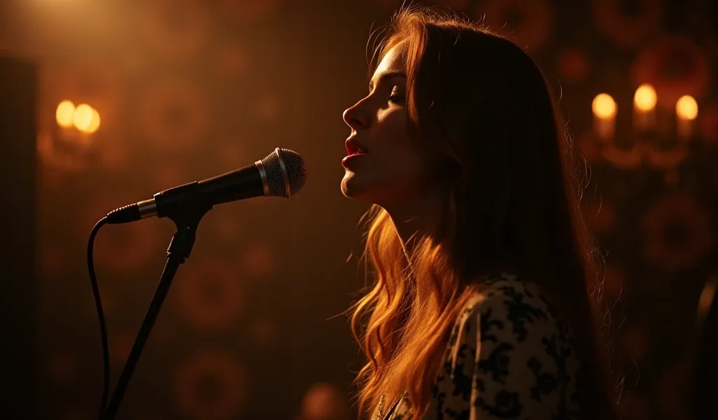 Singer performing under warm stage light